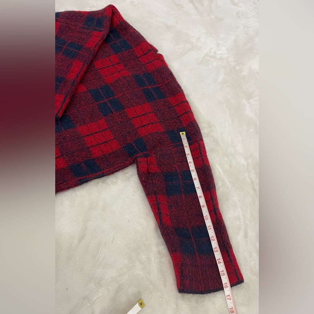 Gemelli Red & Black Plaid Cardigan Coat. Made in Italy. So Soft & Warm! Size L - Picture 12 of 13
